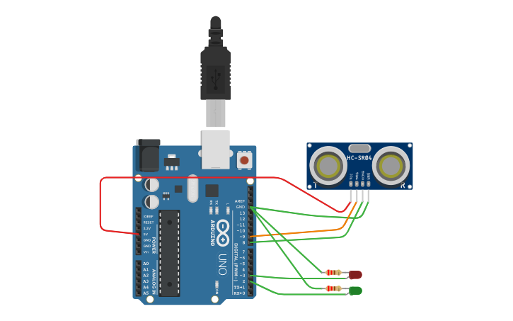 Circuit design Red and Green - Tinkercad