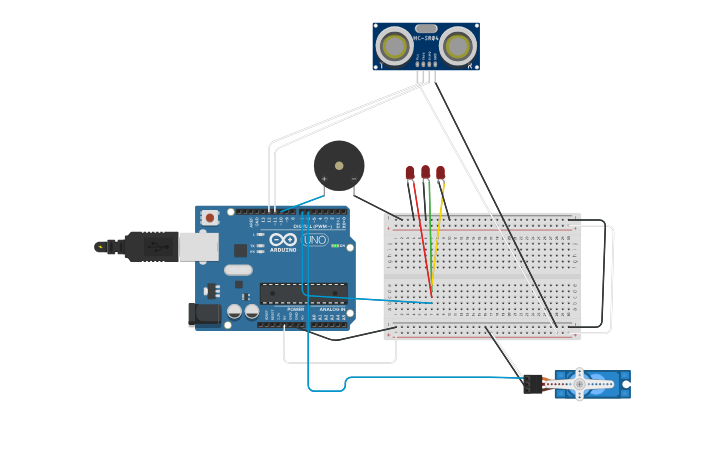 Circuit design Barrera del tren automática con servo, ultrasonido ...