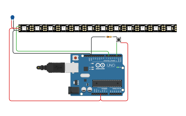 Circuit design Arduino button controlled Neopixel - Tinkercad