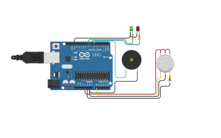 Circuit design Gas sensor alert with arduino - Tinkercad
