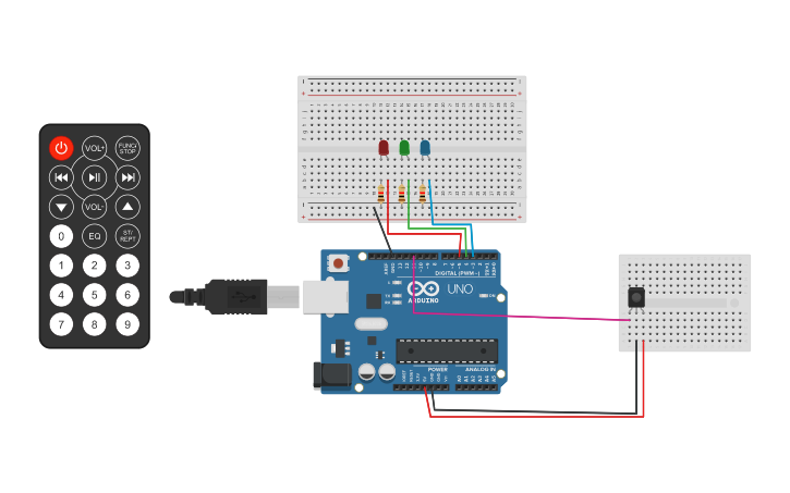 Circuit design IR remote and sensor | Tinkercad