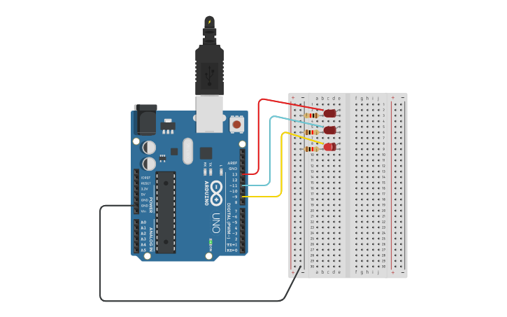 Circuit design Sequence 3 LEDs Foundations | Tinkercad