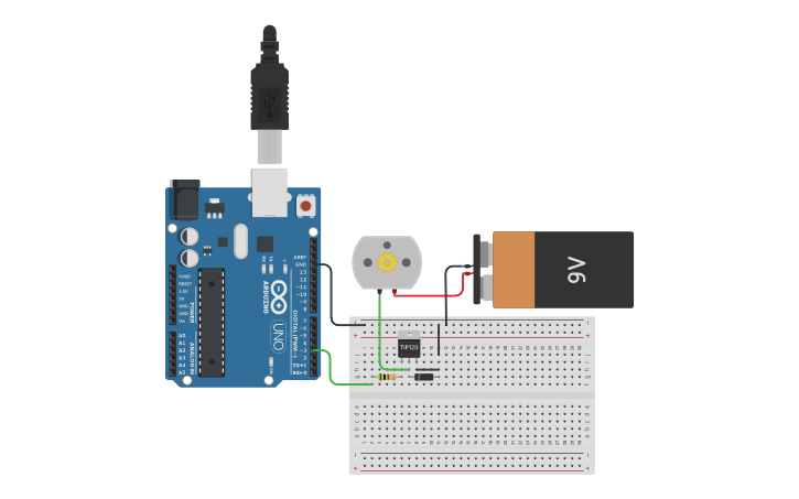 Circuit design Motor DC + TIP 120 | Tinkercad