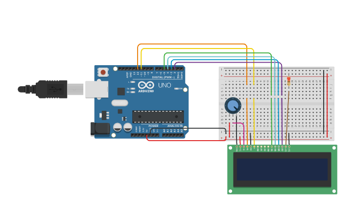 Circuit design contador de 0 a 9 con LCD 16x2 | Tinkercad