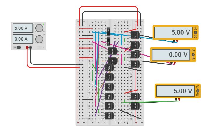 Circuit design EXOR in CMOS | Tinkercad
