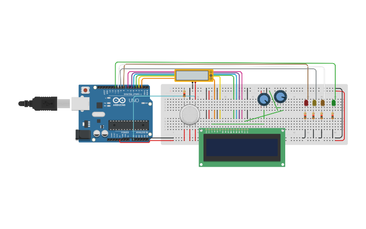 Circuit design gas level detection arduino - Tinkercad