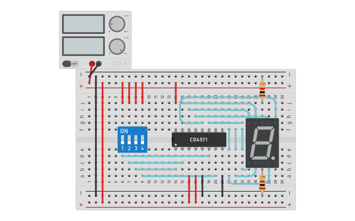 Circuit design Seven Segment 0-9 - Tinkercad