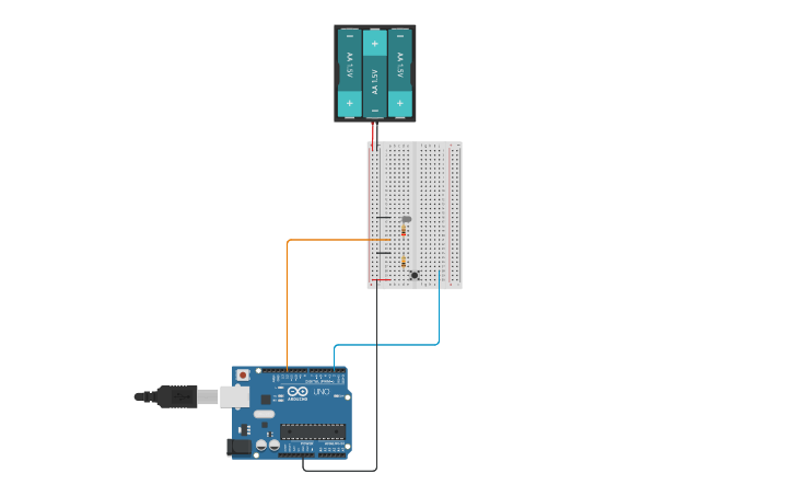 Circuit design Button to Arduino to LED - Tinkercad