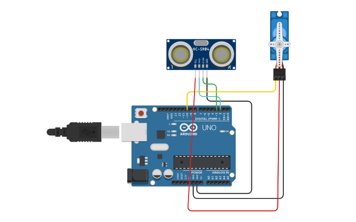 Circuit design F) Sonar, Echo Sensor Controlled Servo | Tinkercad