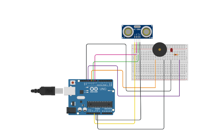 Circuit design Water level sensor, buzzer, led (FA) - Tinkercad
