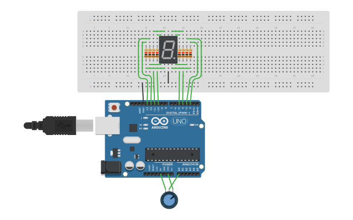Circuit design seven segment - Tinkercad
