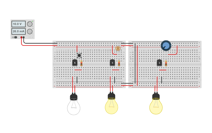 Circuit design Actividad Transistor | Tinkercad