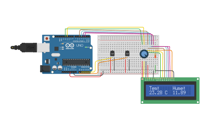 Circuit design Sensor de humedad y temperatura - Tinkercad