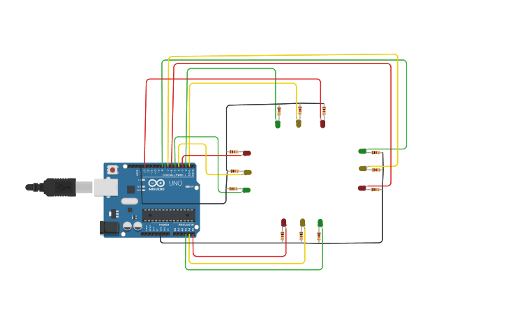 Circuit design Copy of 4 way traffic light - Tinkercad