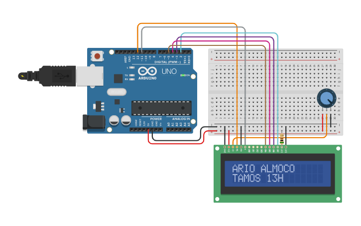 Circuit design Display LCD Escrita - Tinkercad