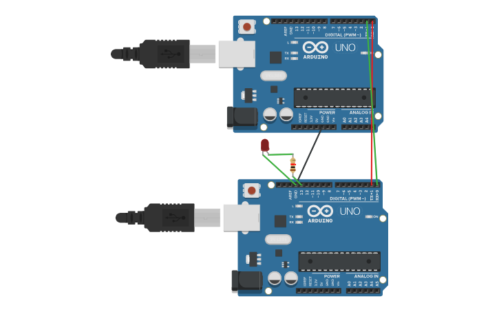 Circuit design Two arduino talks () - Tinkercad