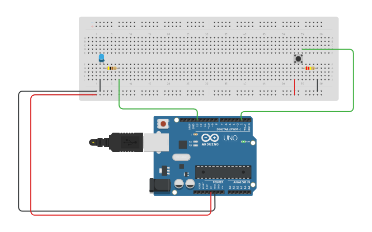 Circuit Design Led Blinking Using Push Button Tinkercad 8421