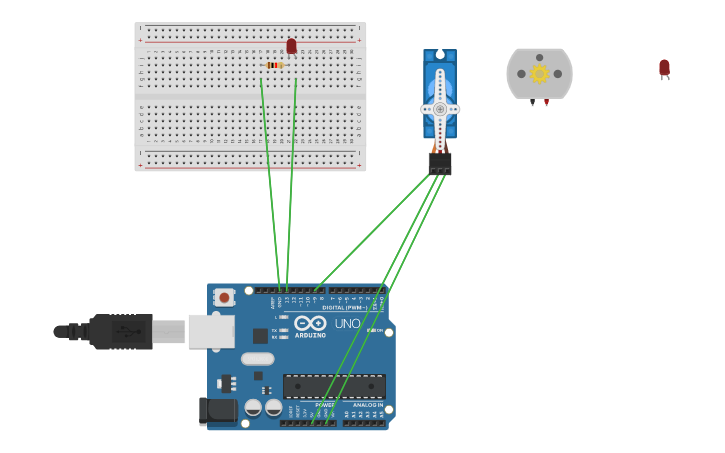 Circuit design Copy of LED and Servo motor | Tinkercad