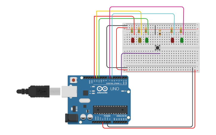 Circuit design Atividade Entradas Digitais semafaro - Tinkercad