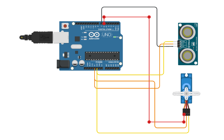 Circuit design Ultrasonic Sensor with Servomotor - Tinkercad