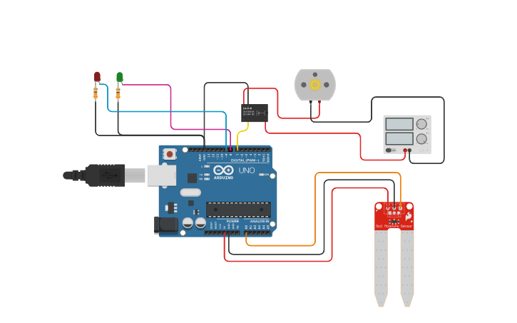 Circuit design smart irrigation system - Tinkercad
