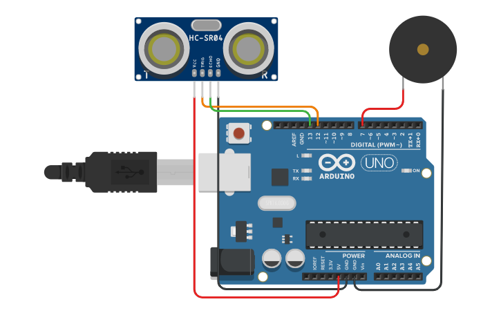 Circuit design ULTRASONIC SENSOR - Tinkercad
