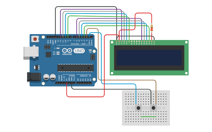 Circuit design Arduino LCD Game - Tinkercad