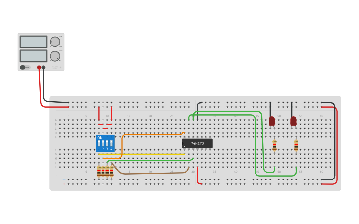 Circuit design Flip Flop 74HC73 jorge e jose | Tinkercad