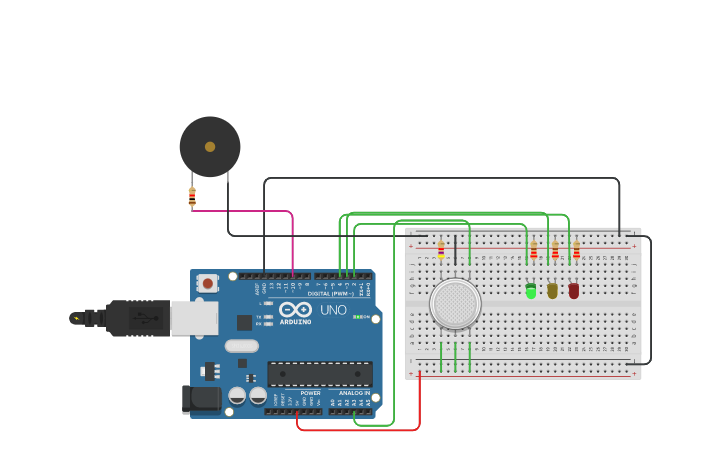 Circuit design smoke alarm | Tinkercad