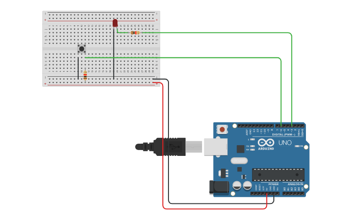 Circuit design Lighting LED using push button - Tinkercad