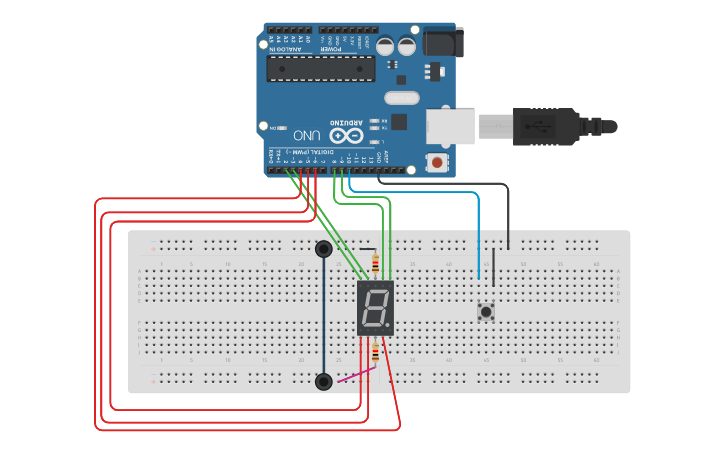 Circuit design Arduino - Counter with button - Tinkercad