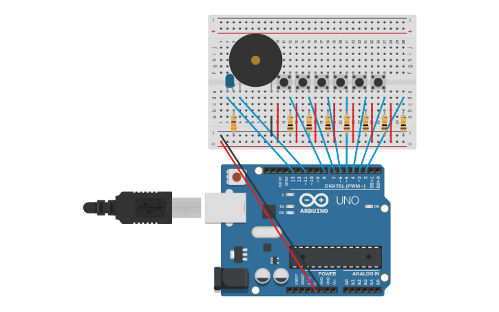 Circuit design Arduino Keyboard - Tinkercad