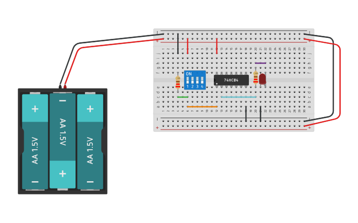 Circuit design Copy of Compuerta NOT - 7404 | Tinkercad