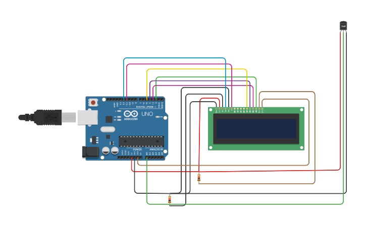 Circuit design ARDUINO #5 TEMPERATURE SENSOR - Tinkercad