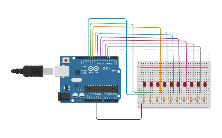 Circuit design Knight Rider LED circuit - Tinkercad