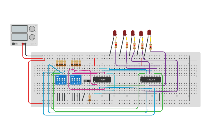 Circuit design 4 BIT ADDER/SUBTRACTOR COMPOSITE UNIT - Tinkercad