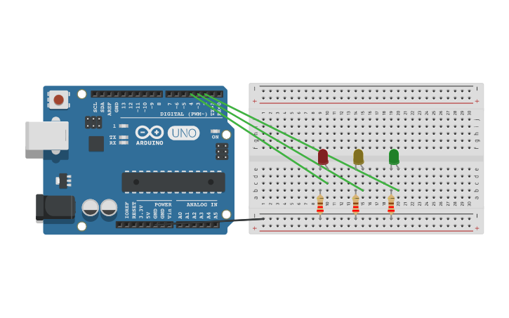 Circuit design 範例08(應用):紅綠燈 - Tinkercad