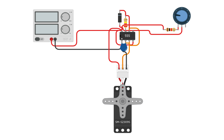 Circuit design Controlling Servo motor using 555ic - Tinkercad