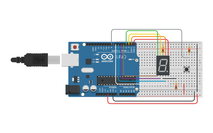 Circuit design Dado Electrónico - Tinkercad