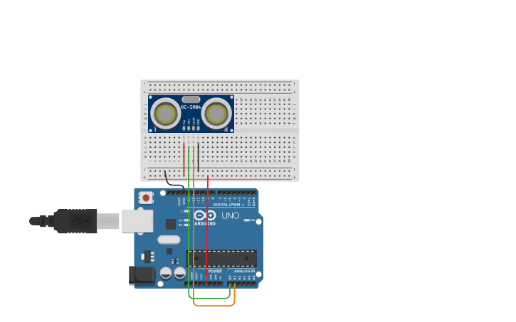 Circuit design Sensor Ultrassônico com Blocos - Tinkercad