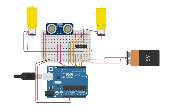 Circuit design engellerden kaçan robot devresi | Tinkercad