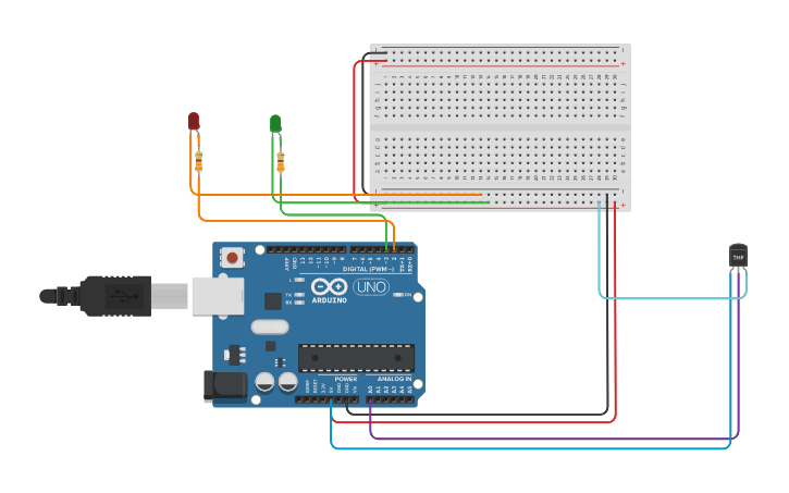 Circuit design Percobaan SENSOR SUHU (LM35) - Tinkercad