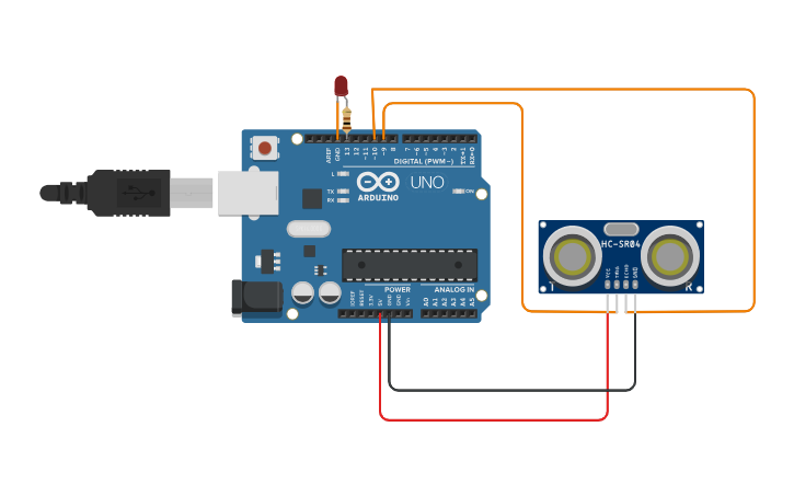 Circuit design using ultrasonic sensor with arduino - Tinkercad