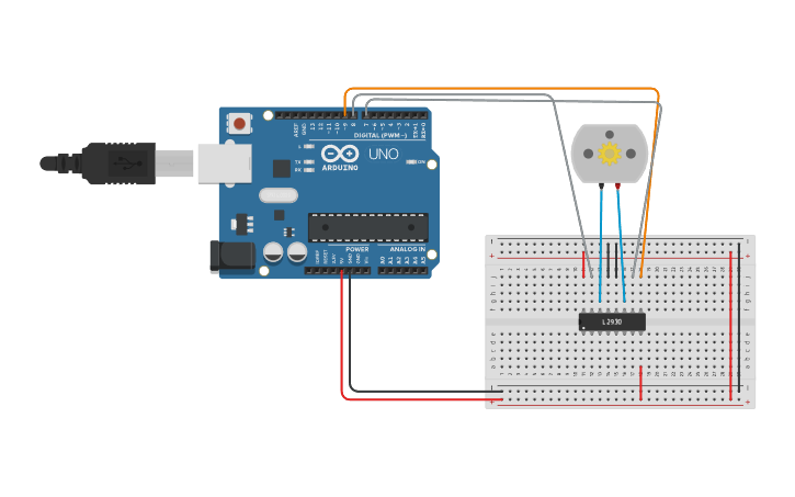 Circuit design PRACTICA 5_MOTOR Y MODULO - Tinkercad
