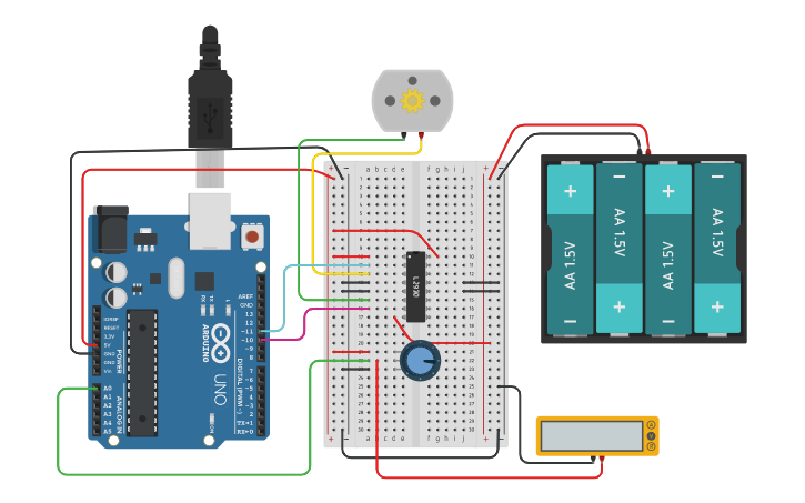 Circuit design Lecture 6 - DC Motor with potentiometer | Tinkercad