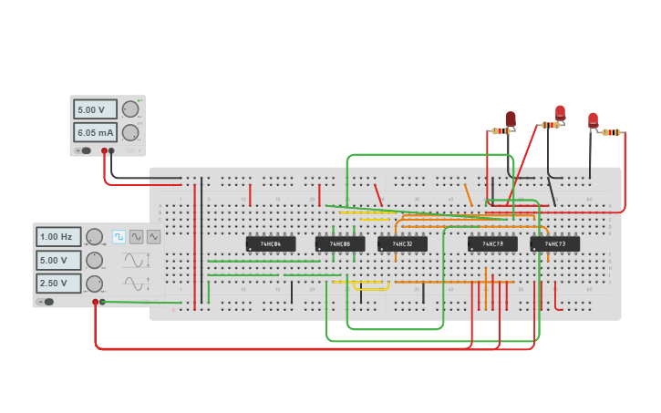 Circuit design 3 bit up down counter Using JK flip flop | Tinkercad
