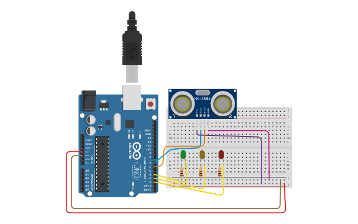 Circuit design ultrasonido - Tinkercad