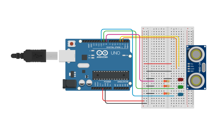 Circuit design Arduino Ultrasonic Sensor - Tinkercad