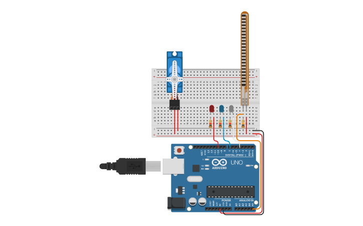 Circuit design Servo-motor com Sensor-Flexível - Tinkercad