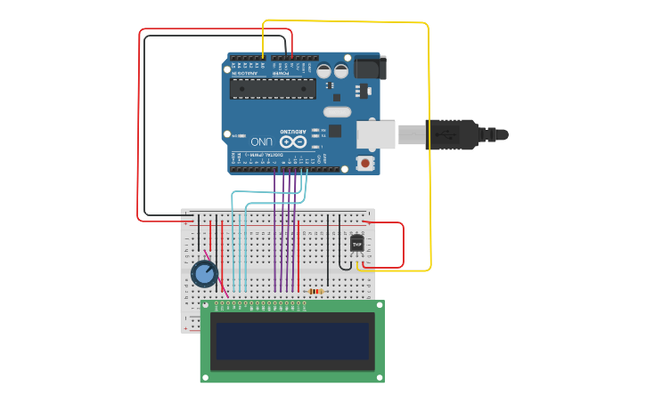 Circuit design LCD interfacing with temperature sensor - Tinkercad